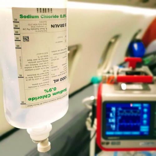 Medical equipment onboard an air ambulance flight
