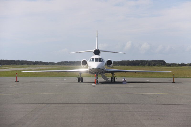 Air ambulance jet aircraft parked on the runway